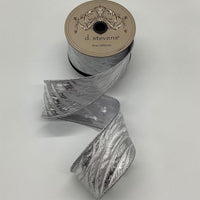 Silver Metallic Jacquard Wave Ribbon 2.5 Inch X 5 Yds
