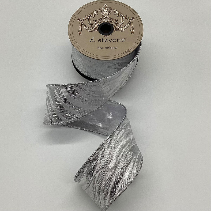 Silver Metallic Jacquard Wave Ribbon 2.5 Inch X 5 Yds