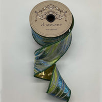 Green Blue Metallic Jacquard Wave Ribbon 2.5 In x 5 Yds