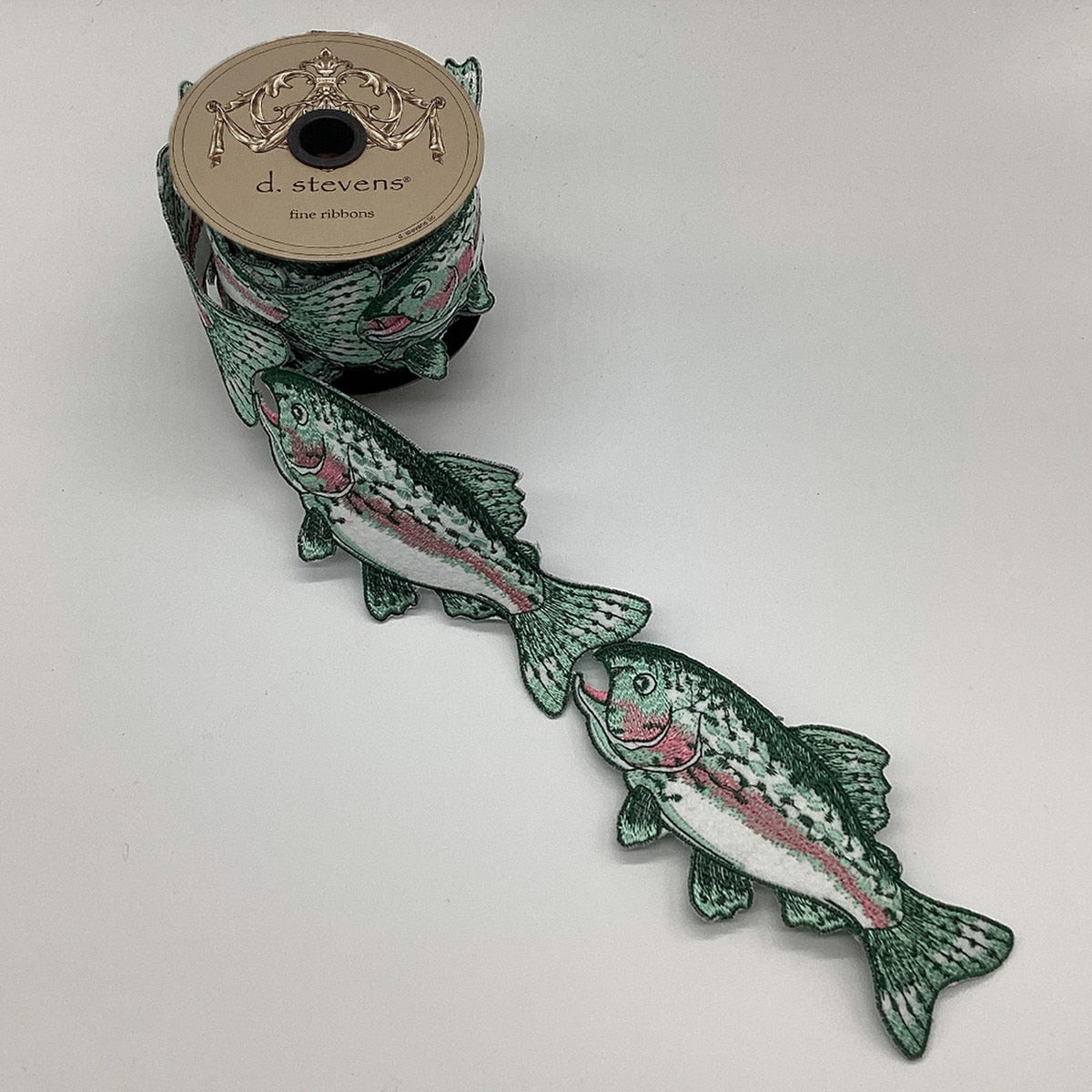 Trout Fish Garland with Green and Pink Ribbon, 3" x 5 Yds