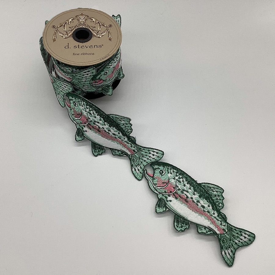 Trout Fish Garland with Green and Pink Ribbon, 3" x 5 Yds