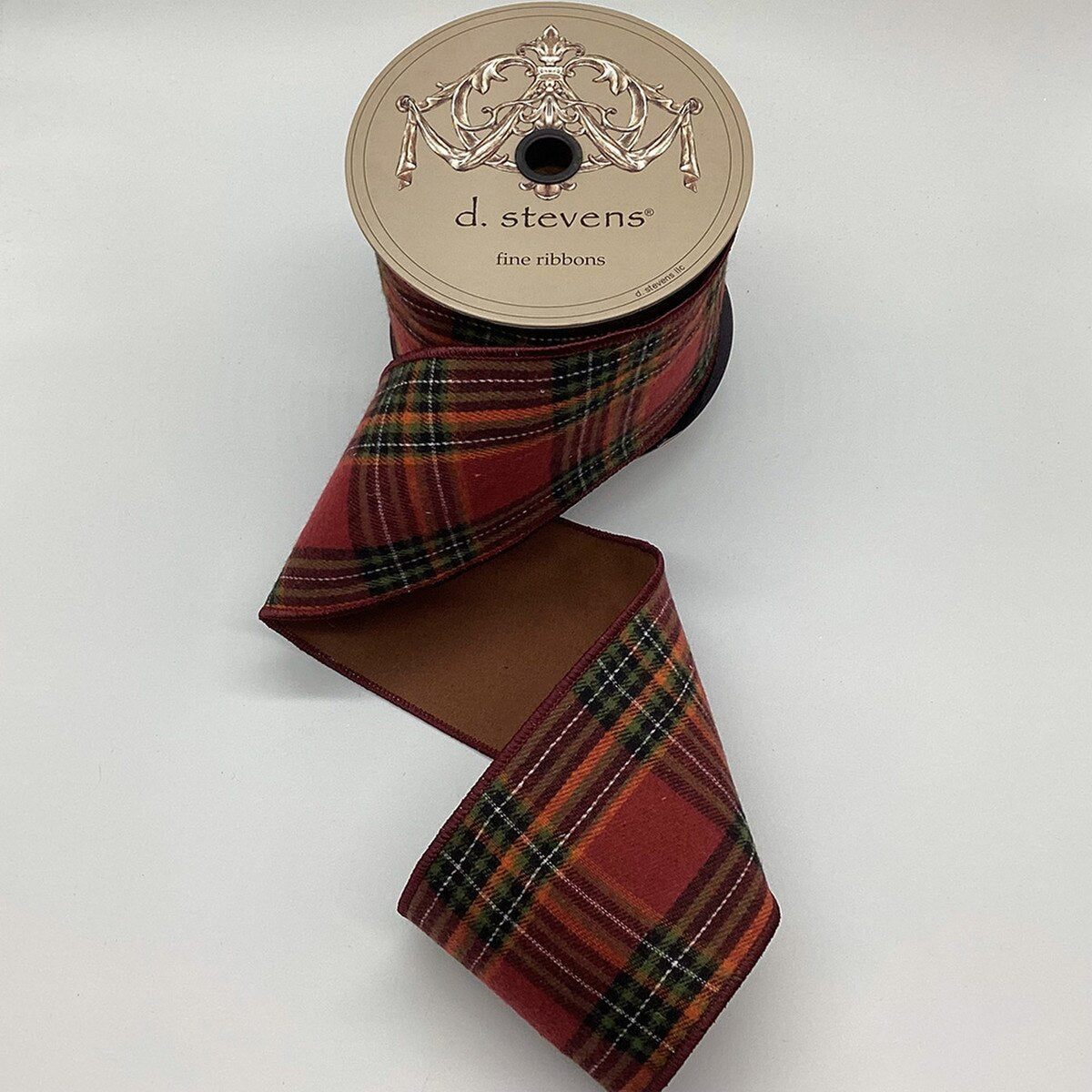 Faux Wool Plaid Ribbon Burgundy Orange Green 4" x 10 Yds