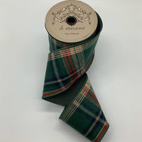 Faux Wool Plaid Ribbon Green Orange Cream 4