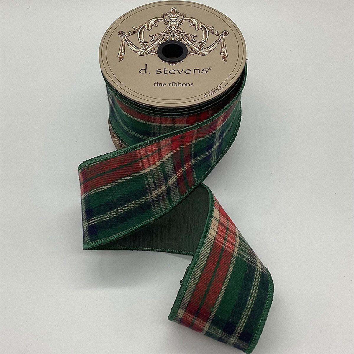 Faux Wool Ribbon Green Red Cream Plaid 2.5" x 10 Yds
