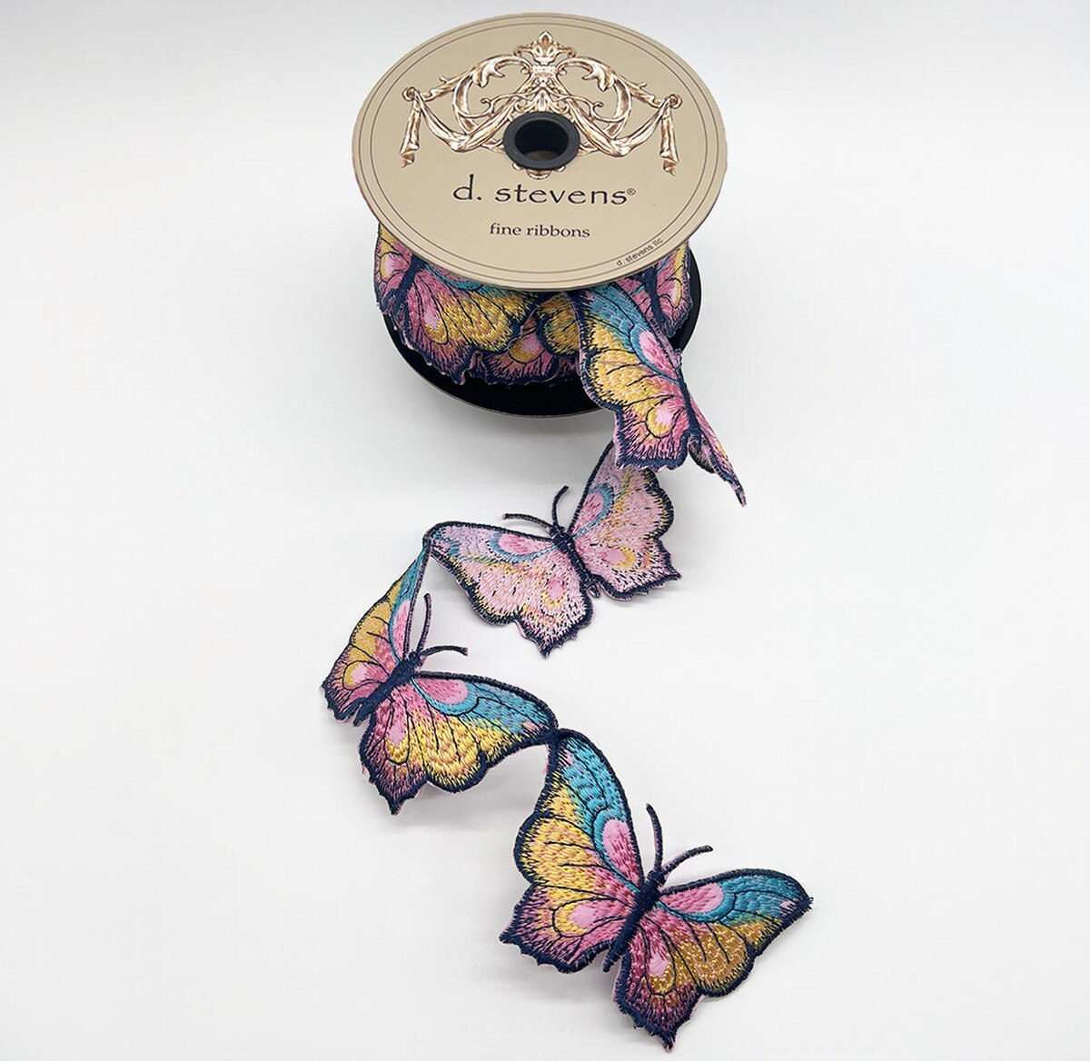 Butterfly Garland Pink Blue Yellow Felt Embroidery 2.5" x 5 Yds