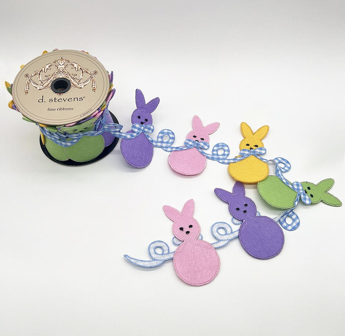 Felt Rabbit Bow Garland Pink Green Yellow 4 Inch x 5 Yds