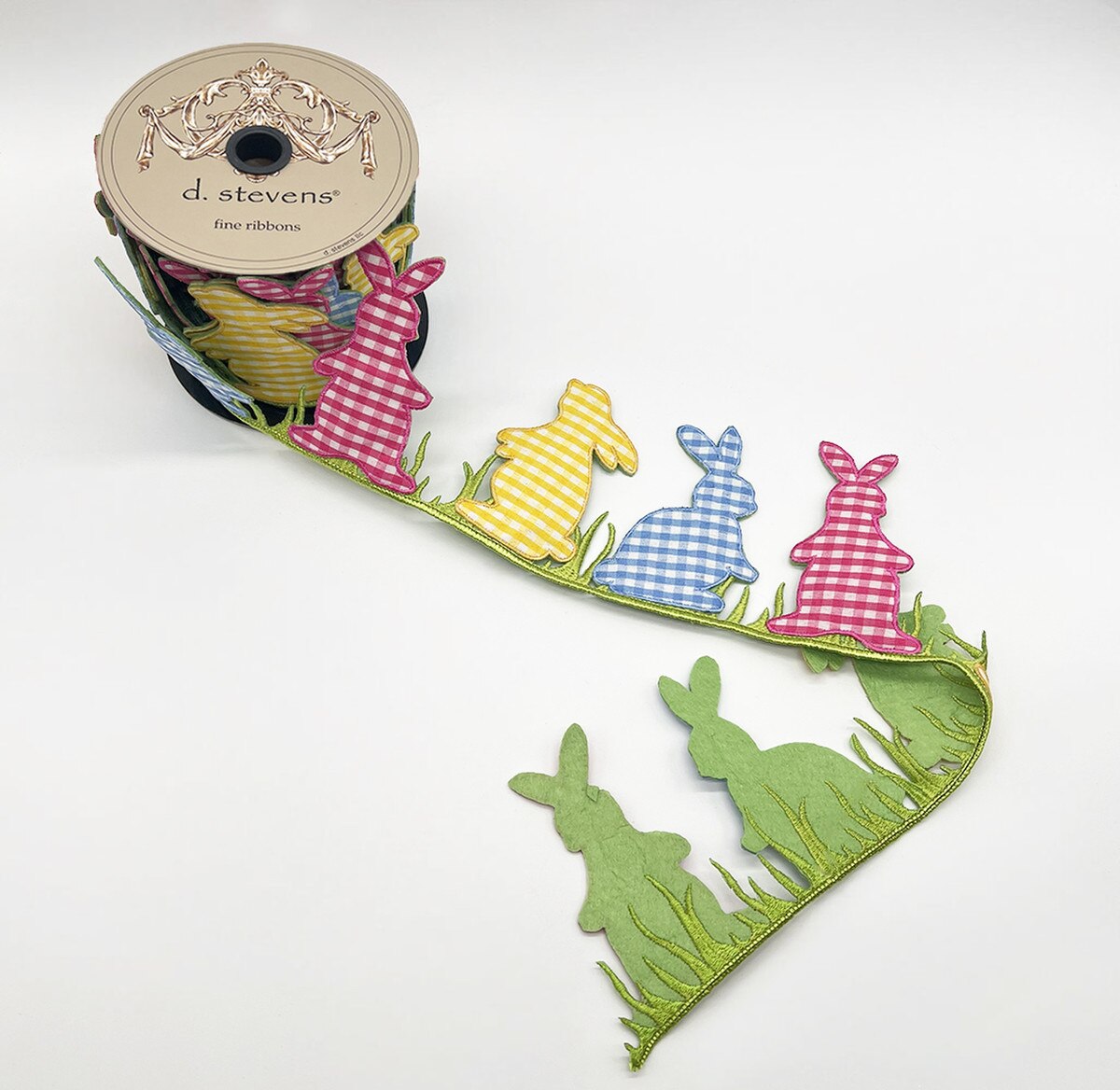 Felt Rabbit Ribbon in Gingham Pink Blue Yellow 4" x 5 Yds