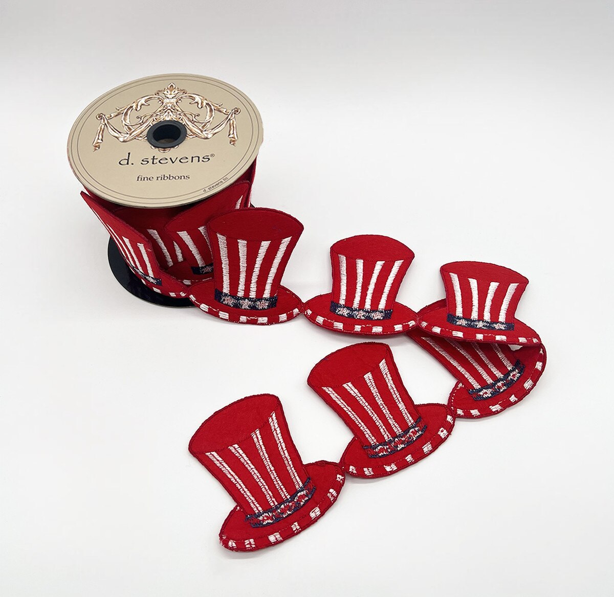 Americana Top Hat Garland Red White Blue Felt Embroidery