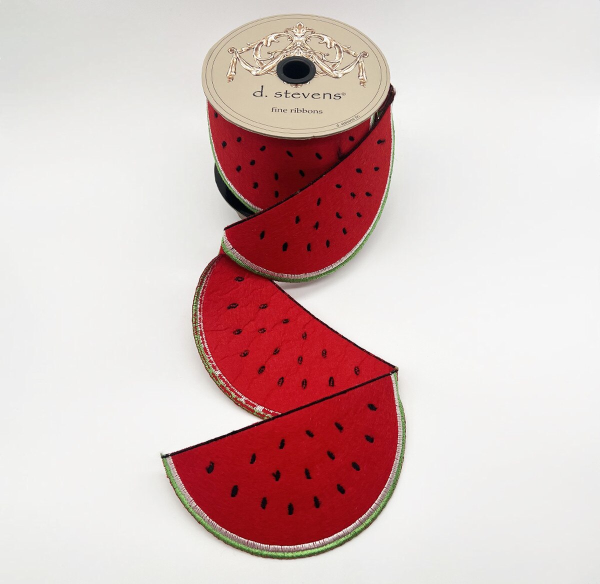 Watermelon Garland Felt Embroidery Red Green Ribbon 3.5" x 5 Yds