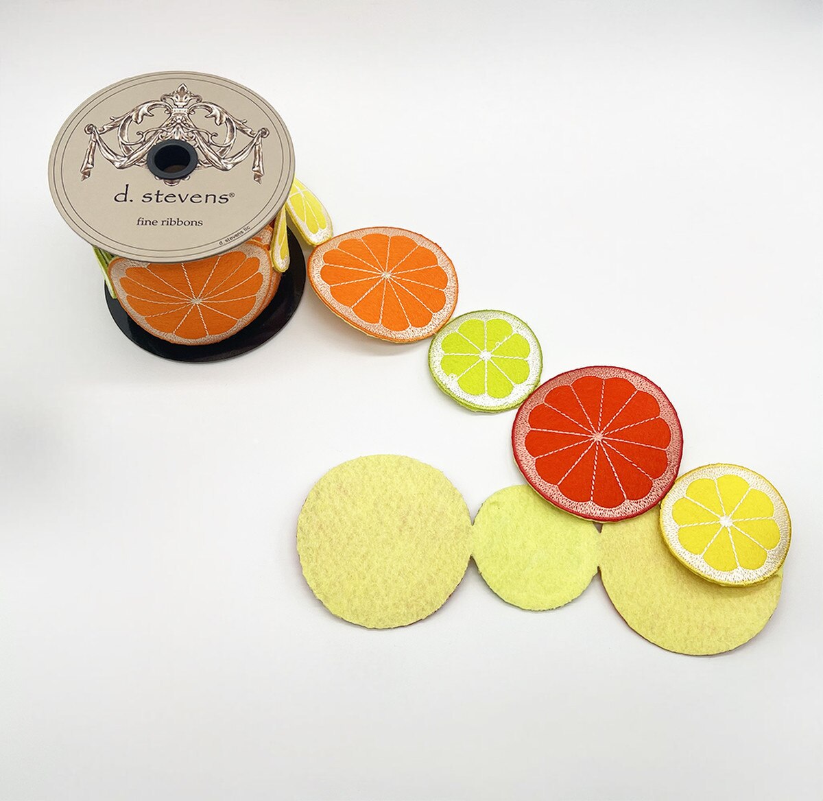 Citrus Fruit Felt Embroidery Ribbon Lemon Lime Orange 3.5" x 5 Yds