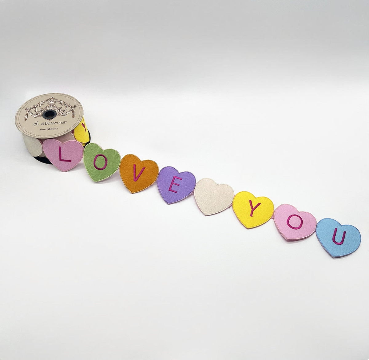 Felt Embroidery Conversation Hearts Ribbon Pink Green Purple