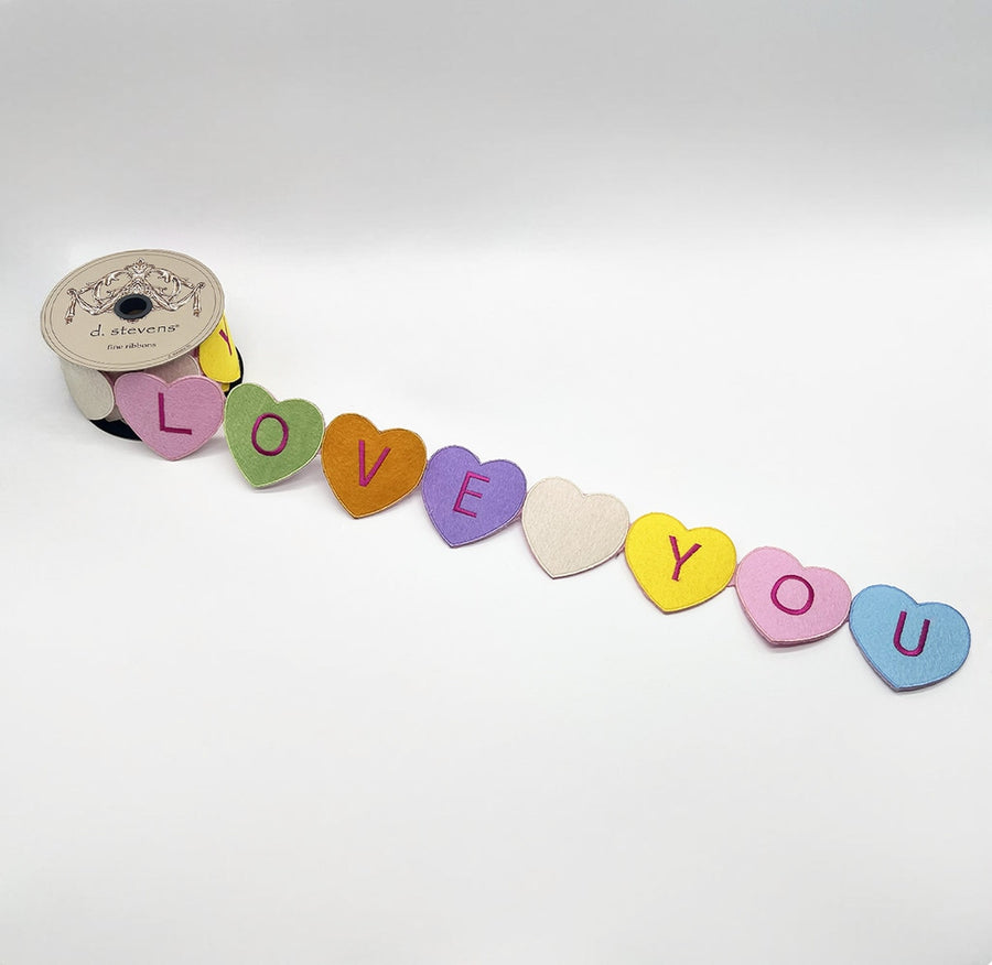 Felt Embroidery Conversation Hearts Ribbon Pink Green Purple