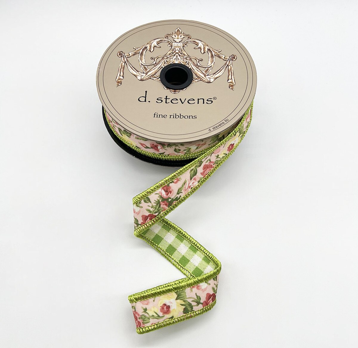 Mauve Yellow Roses Green Check Back Ribbon 1" x 10 Yds