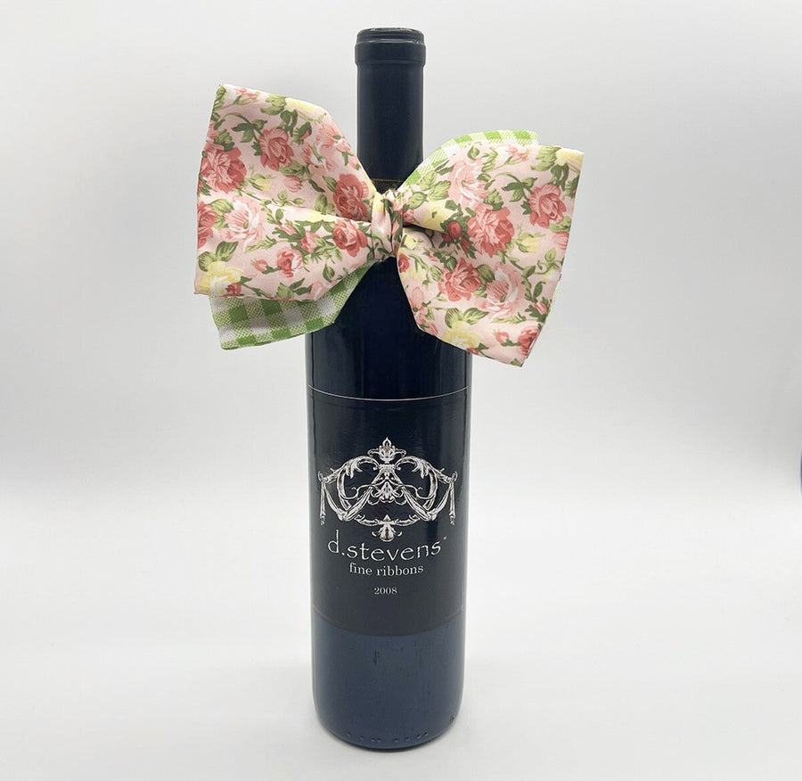 Beverage Bow Mauve Yellow Ribbon Poplin Roses 6 Inch