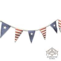 Linen Americana Bunting Red Blue Ribbon 70 Inches