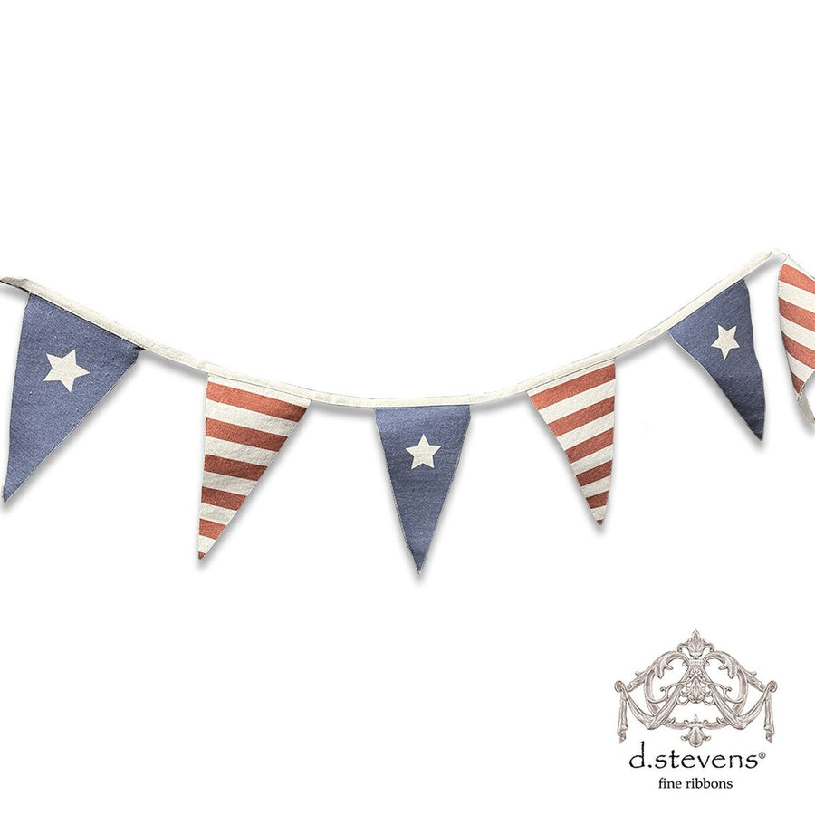 Linen Americana Bunting Red Blue Ribbon 70 Inches