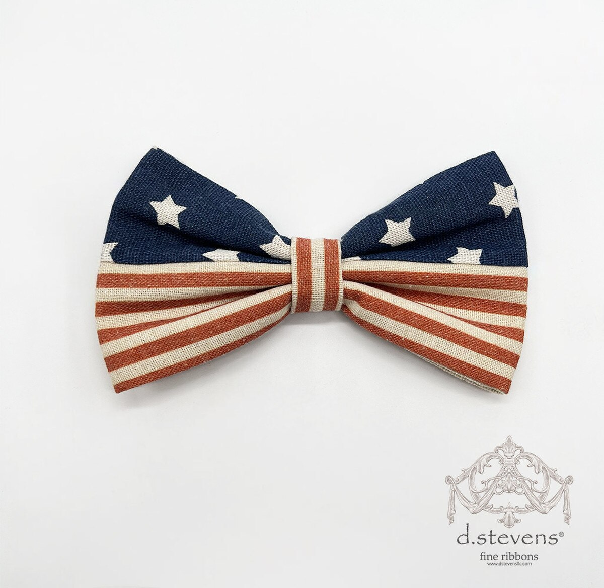 Linen Bow Clip Red Blue Americana Half Star Half Stripe