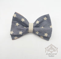 Linen Star Bow Clip With Natural Blue Ribbon 6 Inch