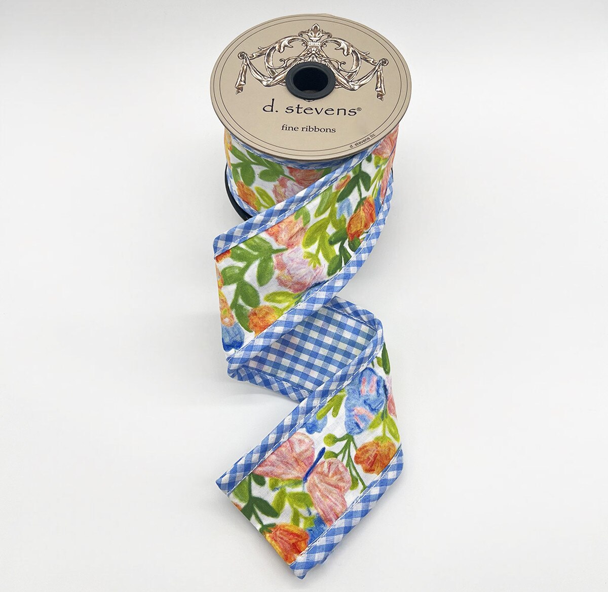 Spring Floral Bow Blue Gingham Ribbon 2.5" x 5 Yds