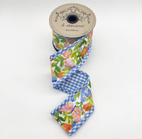Spring Floral Bow Blue Gingham Ribbon 2.5