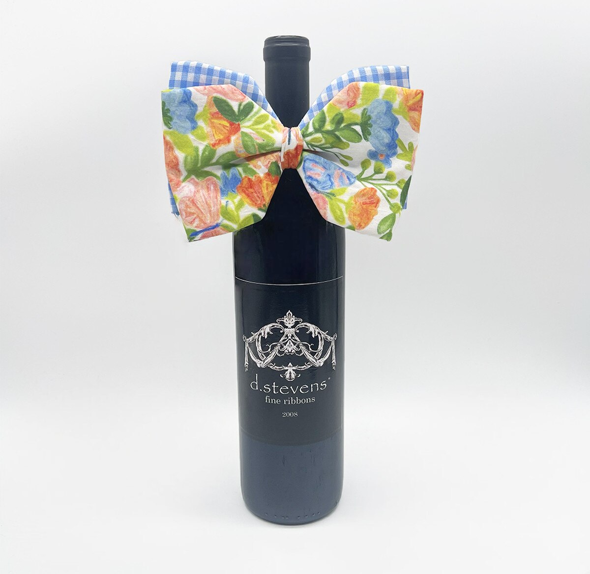 Floral Beverage Bottle Bow Green Pink Orange Blue Ribbon