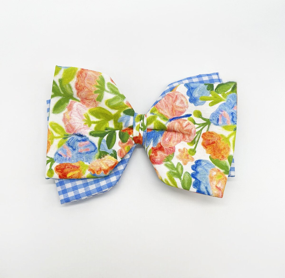 Floral Bow Clip Green Pink Orange Blue Ribbon 6 Inch
