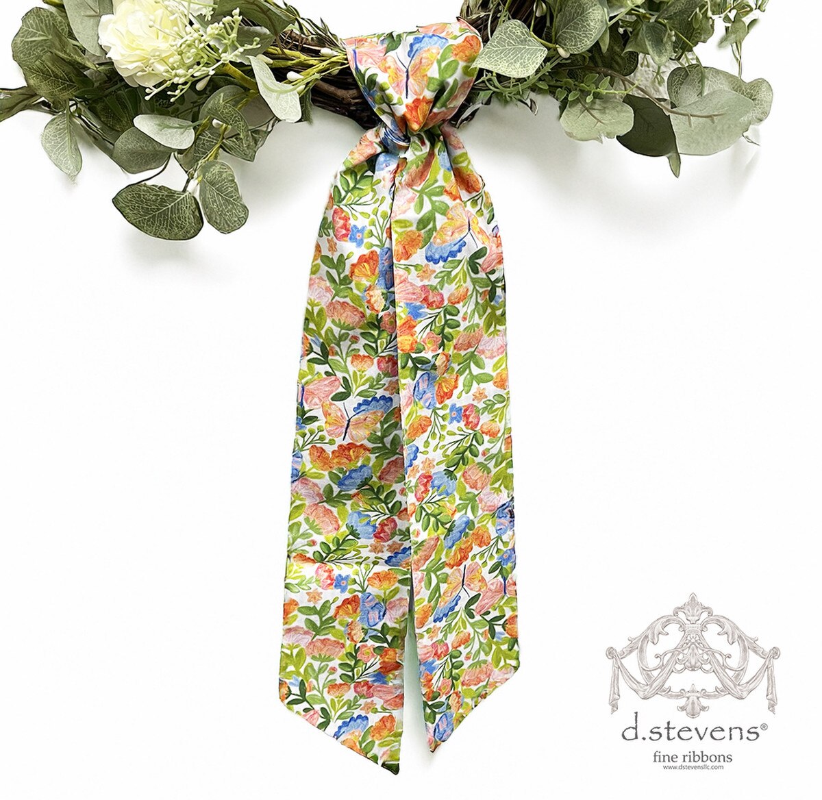 Spring Floral Poplin Sash Green Pink Orange Blue 4" x 56"
