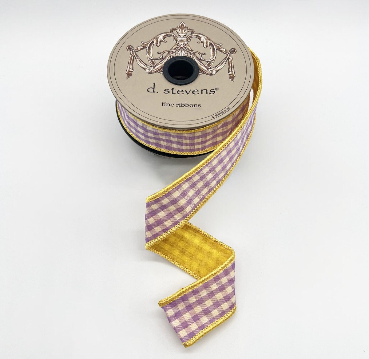 Gingham Check Ribbon Yellow Back Lavender 1 Inch x 10 Yds
