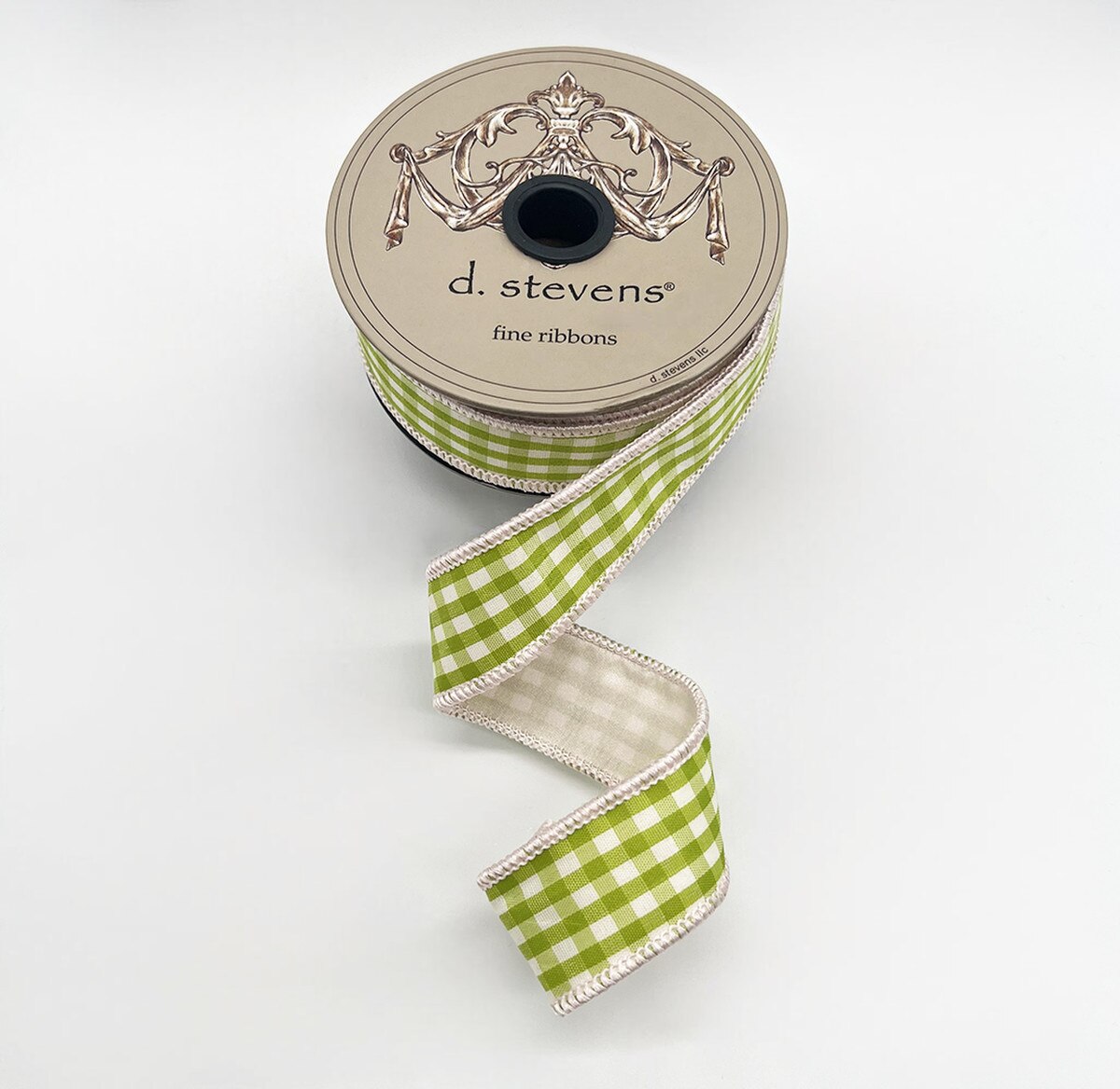 Gingham Check Ribbon White Back Lime 1 Inch x 10 Yards