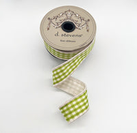 Gingham Check Ribbon White Back Lime 1 Inch X 10 Yards