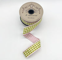 Gingham Check Ribbon Pink Back Lime 1 Inch X 10 Yards