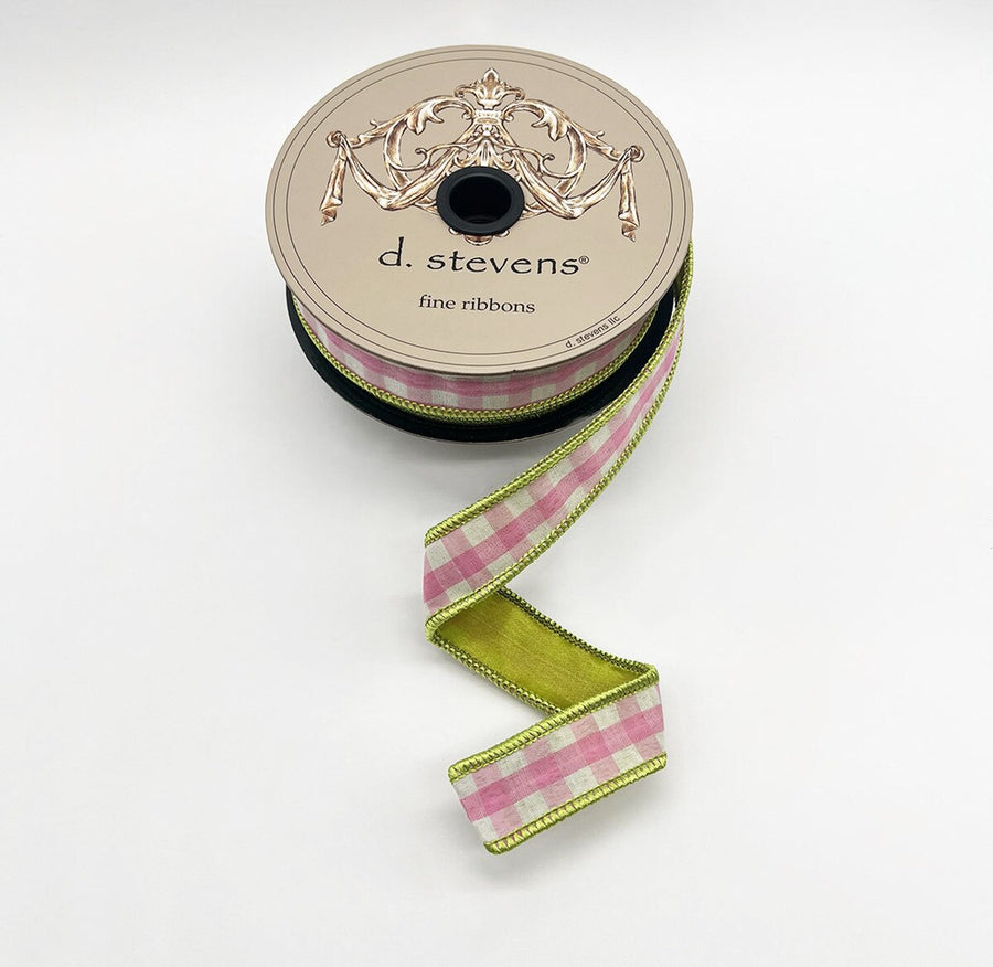 Gingham Check Ribbon Pink White Lime 1 Inch X 10 Yards