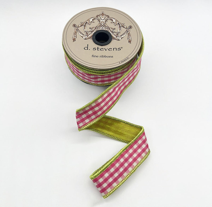 Gingham Check Ribbon Hot Pink White 1 Inch X 10 Yards