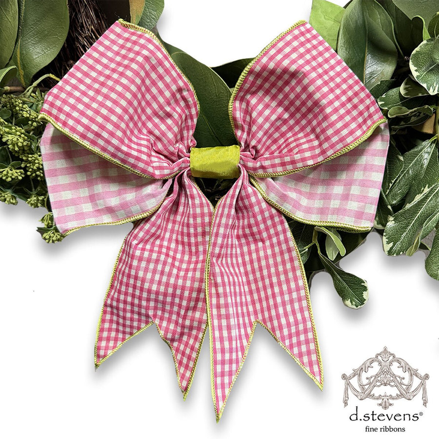 Gingham Check Bow With Lime Green Accents And Hot Pink Ribbon