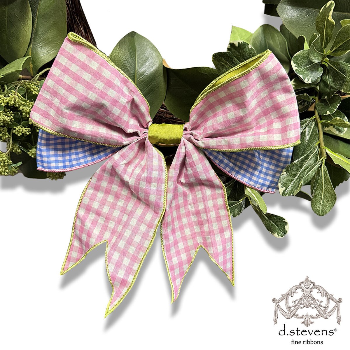 Gingham Check Bow Ribbon Pink Blue 12 Inch