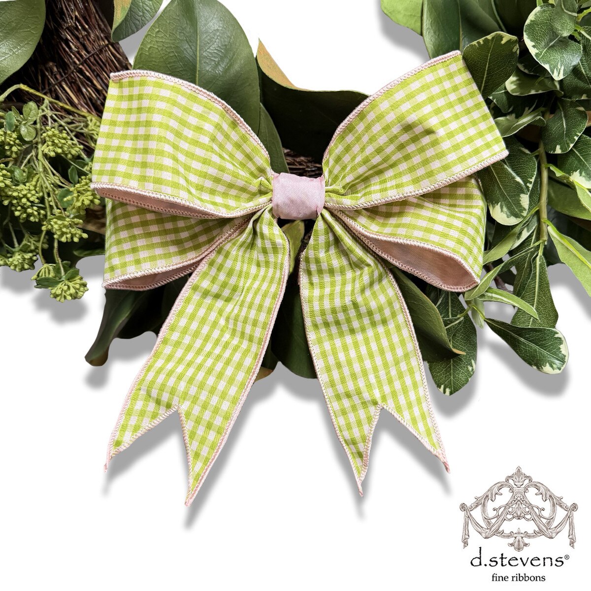 Gingham Check Bow with Pink Accents and Lime Green Ribbon