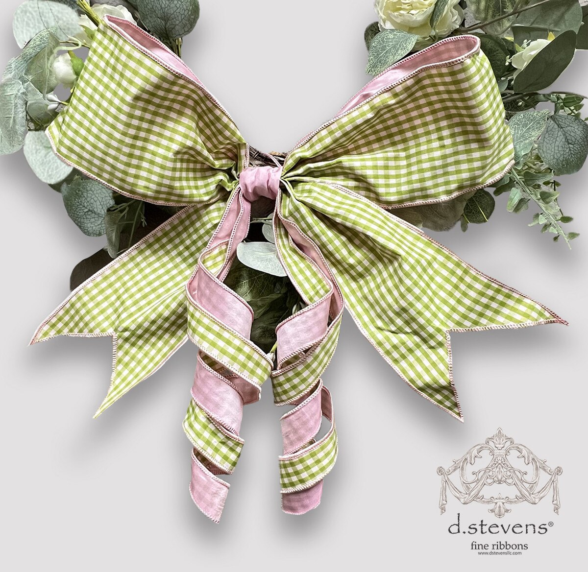 Lime Green Ribbon with Pink Accents Gingham 16 Inch