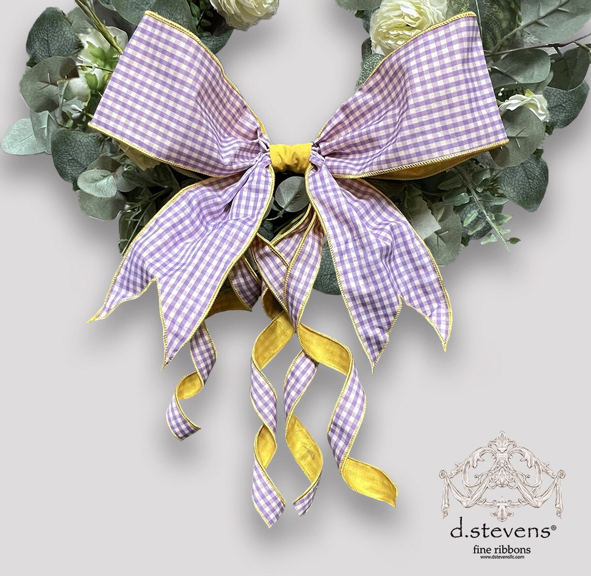 Lavender Ribbon with Gingham Check and Yellow Accents 16"