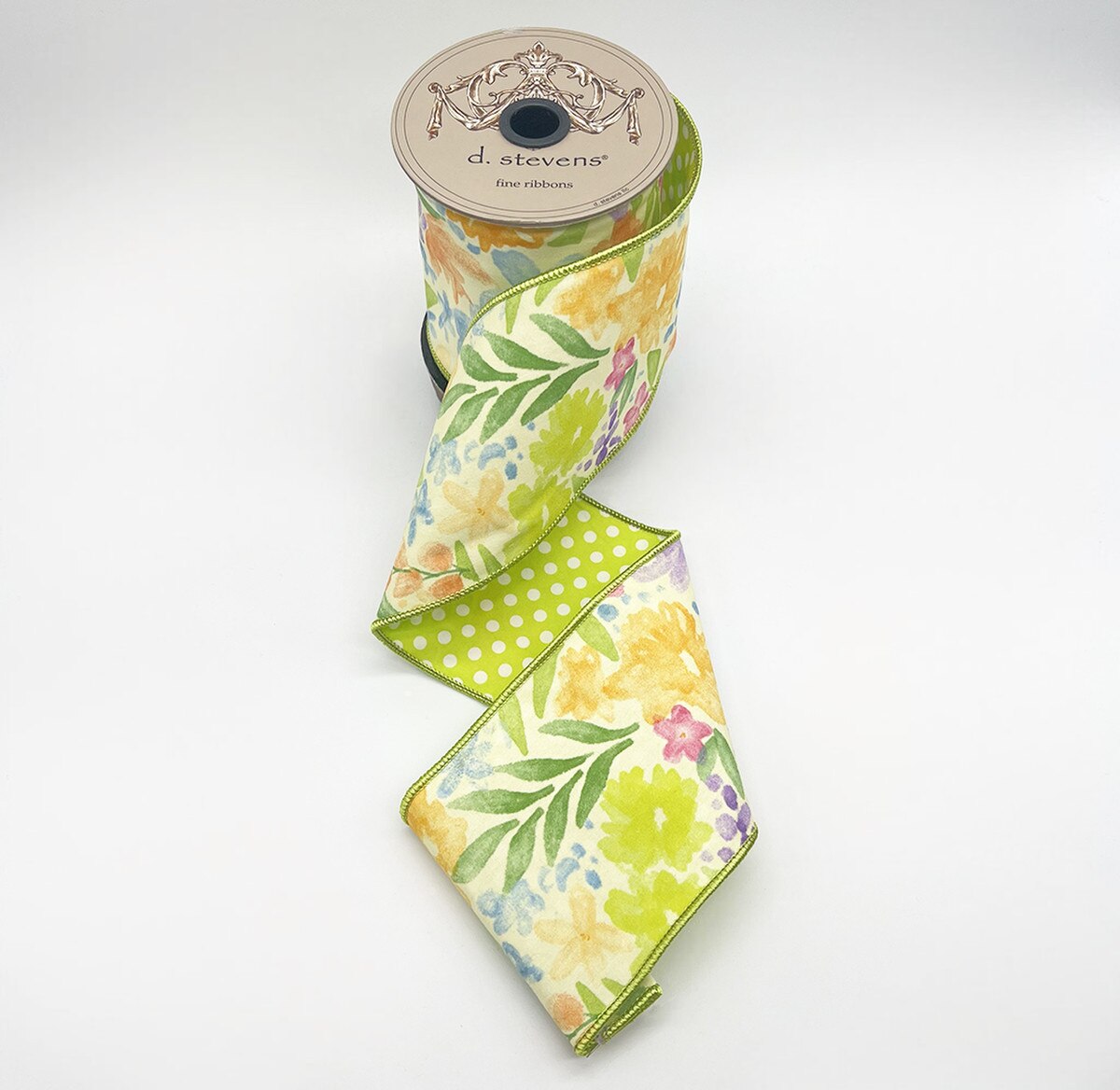 Floral Polka Dot Ribbon Lime Blue Lavender 4" x 10 Yds