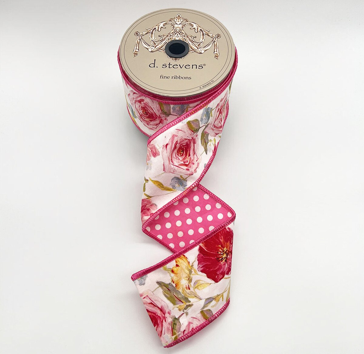 Poplin Mix Roses Polka Dot Ribbon 2.5" x 10" Pink Yellow