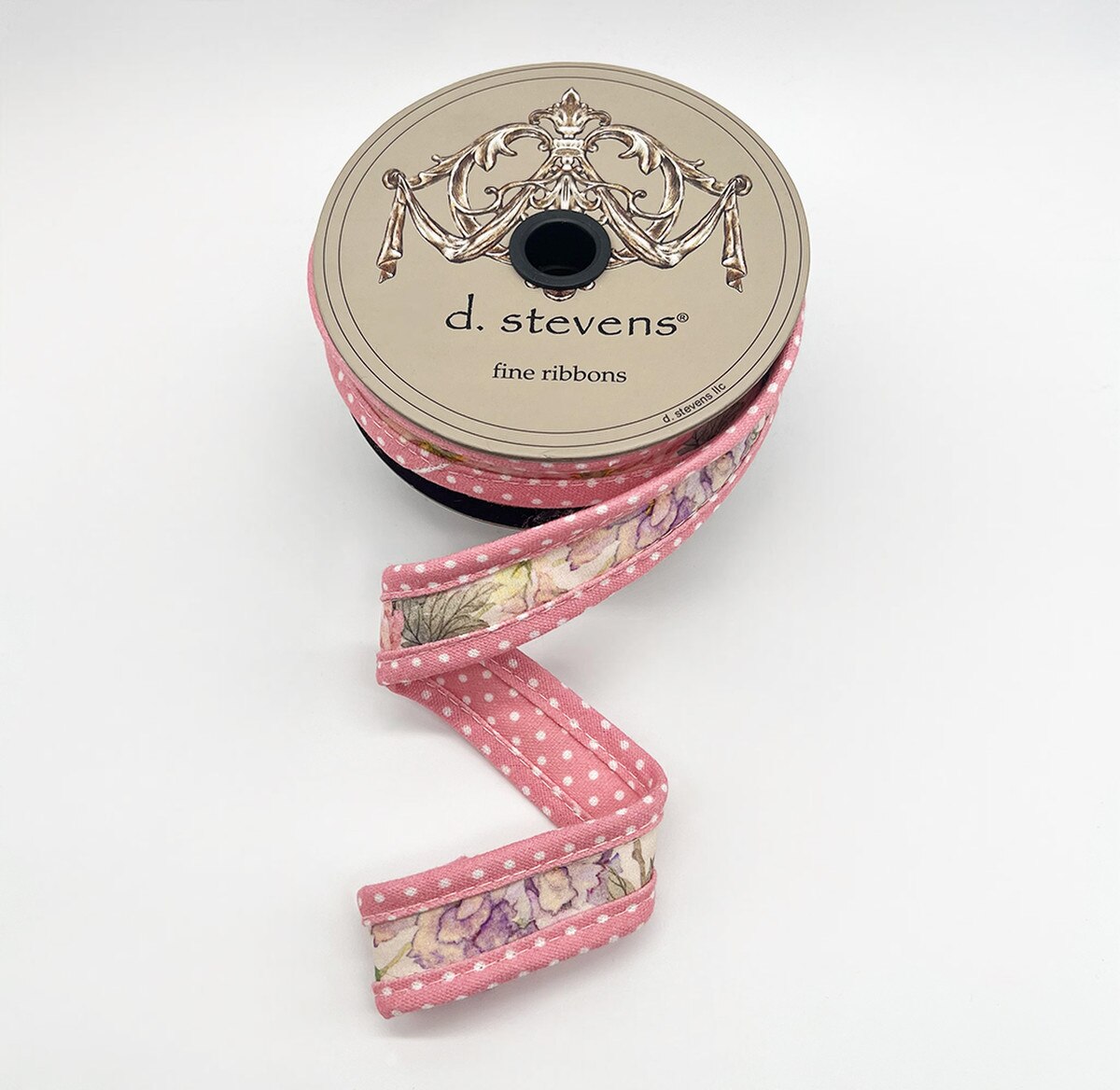 Floral Polka Dot Backing Ribbon Pink Mauve 1 Inch x 5 Yds