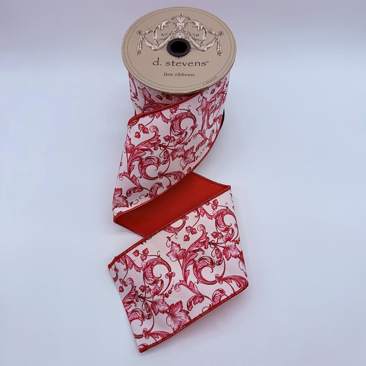 Chinoiserie Red White Taffeta Acanthus Scroll Ribbon 4" x 10 Yds