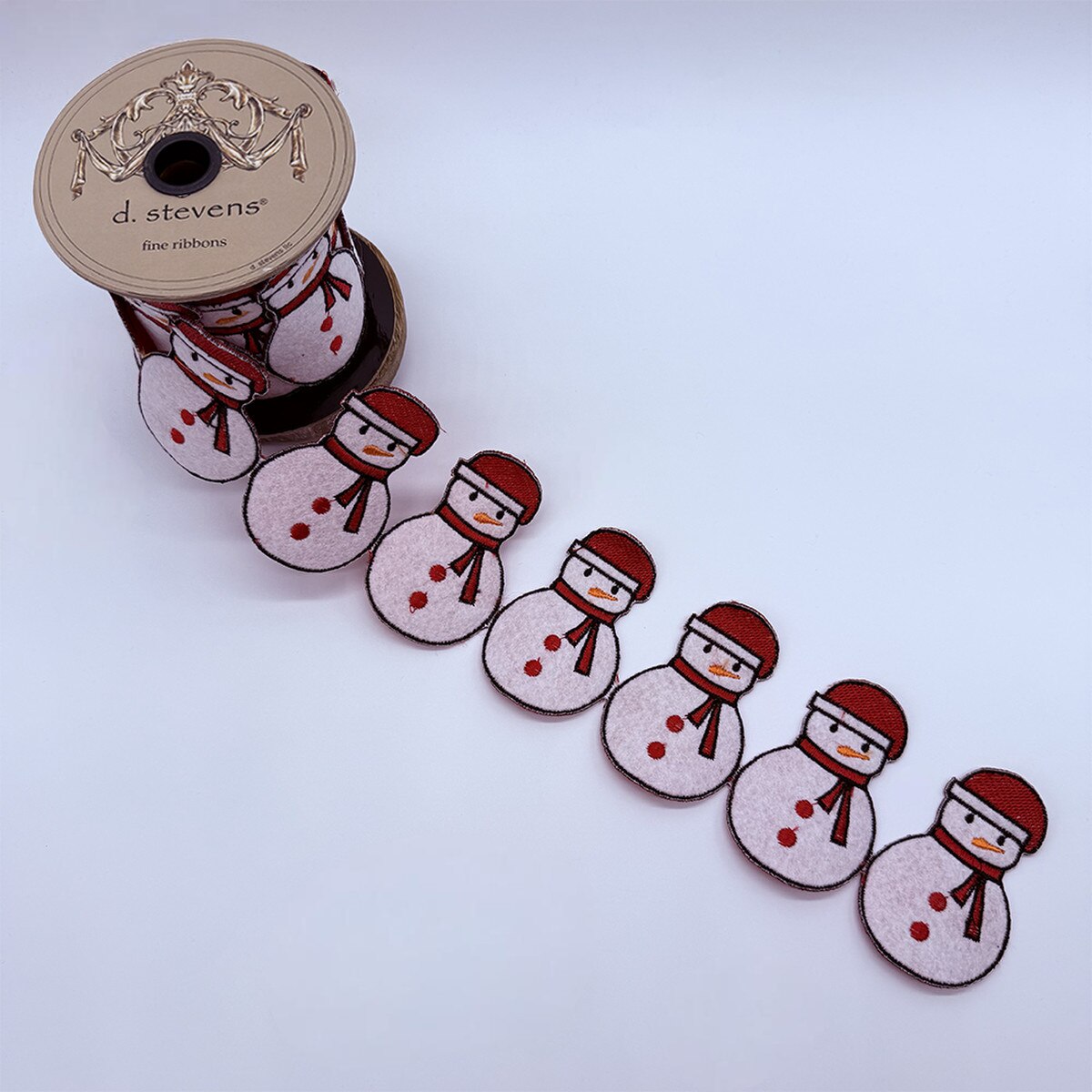 Snowman Felt Embroidery Ribbon Red and White 3 Inch x 3 Yds