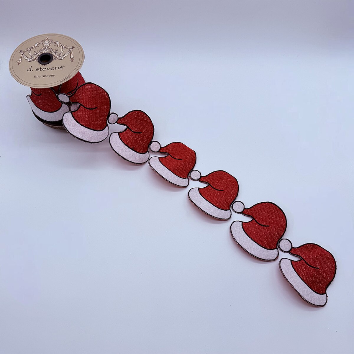 Santa Hat Red Felt Embroidery with White Ribbon