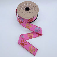 Colorful Dog Paw Felt Embroidery Pink Ribbon 1.5