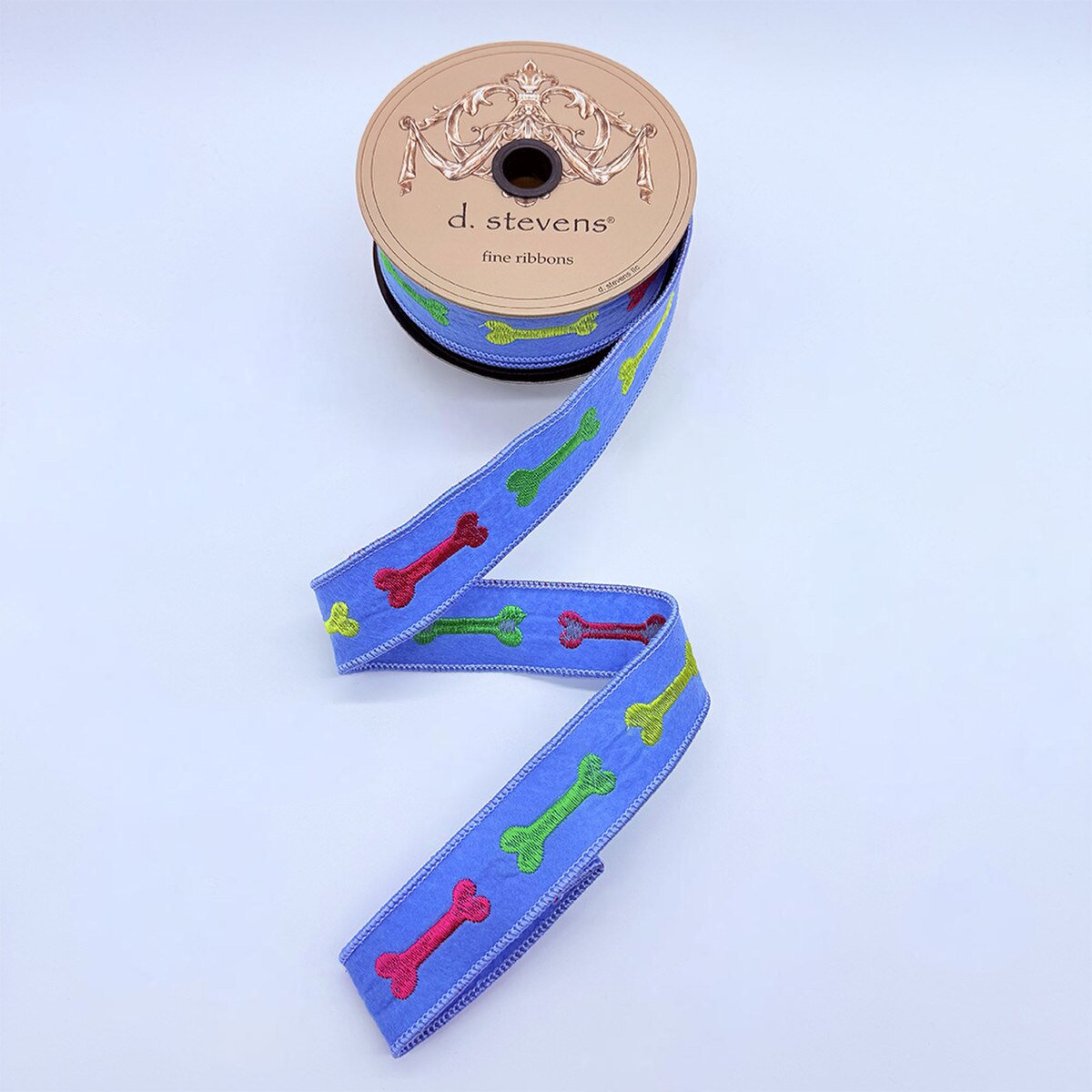 Colorful Felt Embroidery Dog Bones Blue Ribbon 1.5" x 10 Yds