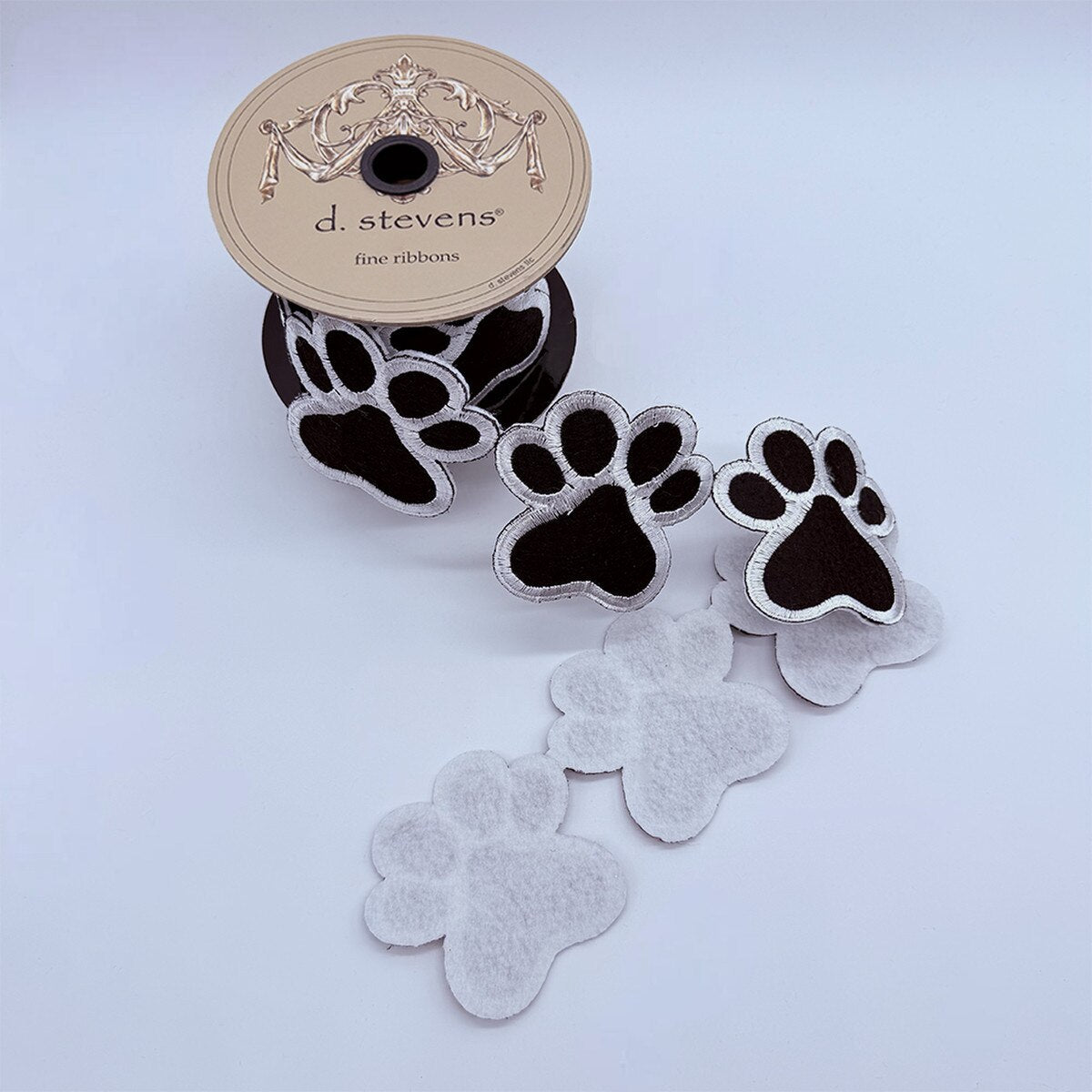 Dog Paw Garland Black White Felt Embroidery 3 x 3 Yds