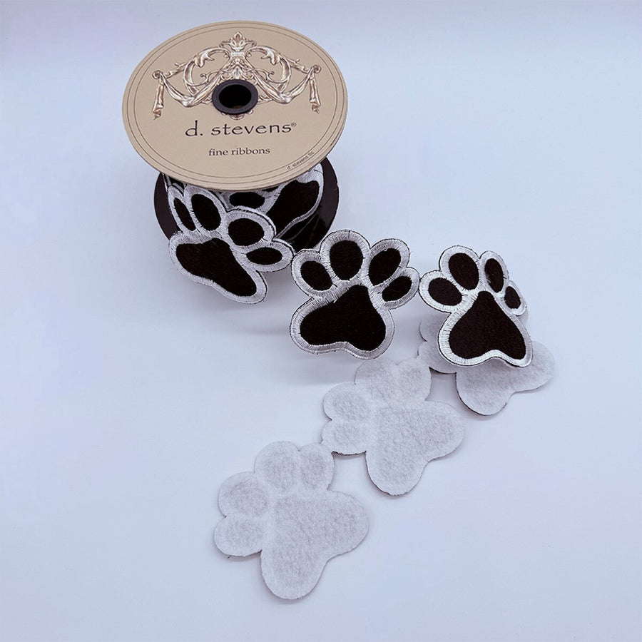 Dog Paw Garland Black White Felt Embroidery 3 x 3 Yds