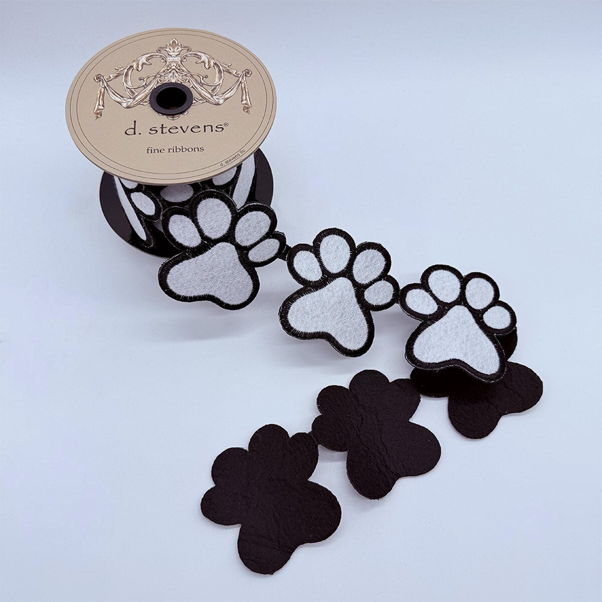 Dog Paw Garland White Black Ribbon Felt Embroidery 3" x 3 Yds
