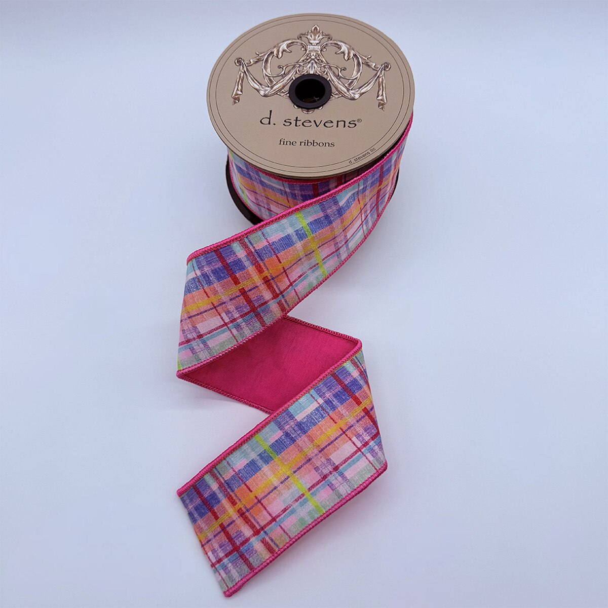 Airedale Plaid Taffeta Ribbon Pink Yellow Blue Orange 2.5" x 10 Yds